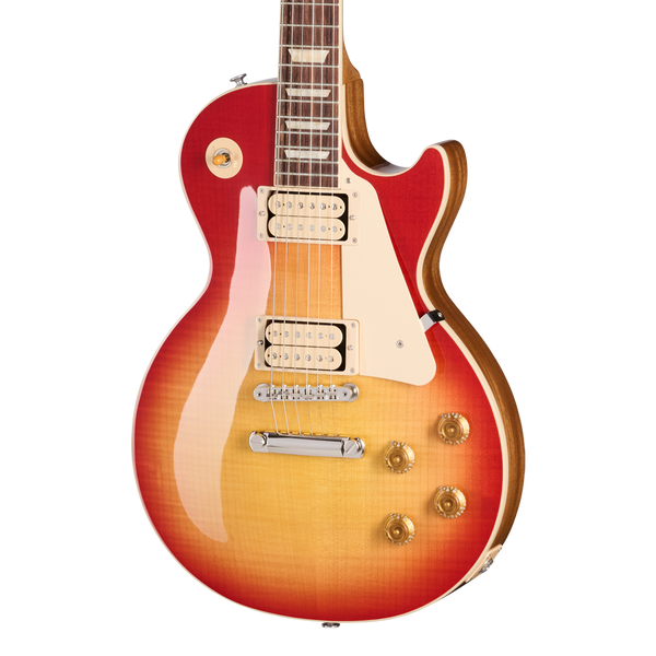 Front of Gibson Les Paul Standard 50s Double Trouble Vintage Cherry Sunburst Gloss.