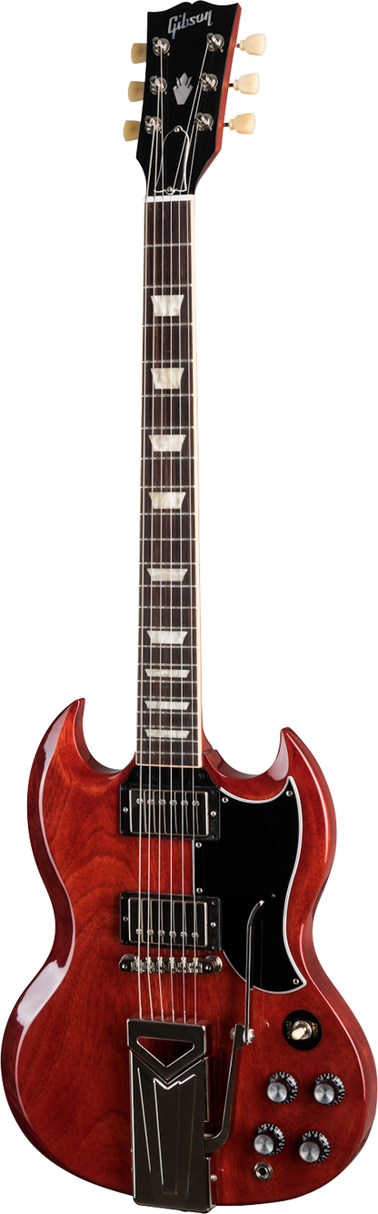 Full frontal of Gibson SG Standard '61 Sideways Vibrola Vintage Cherry.