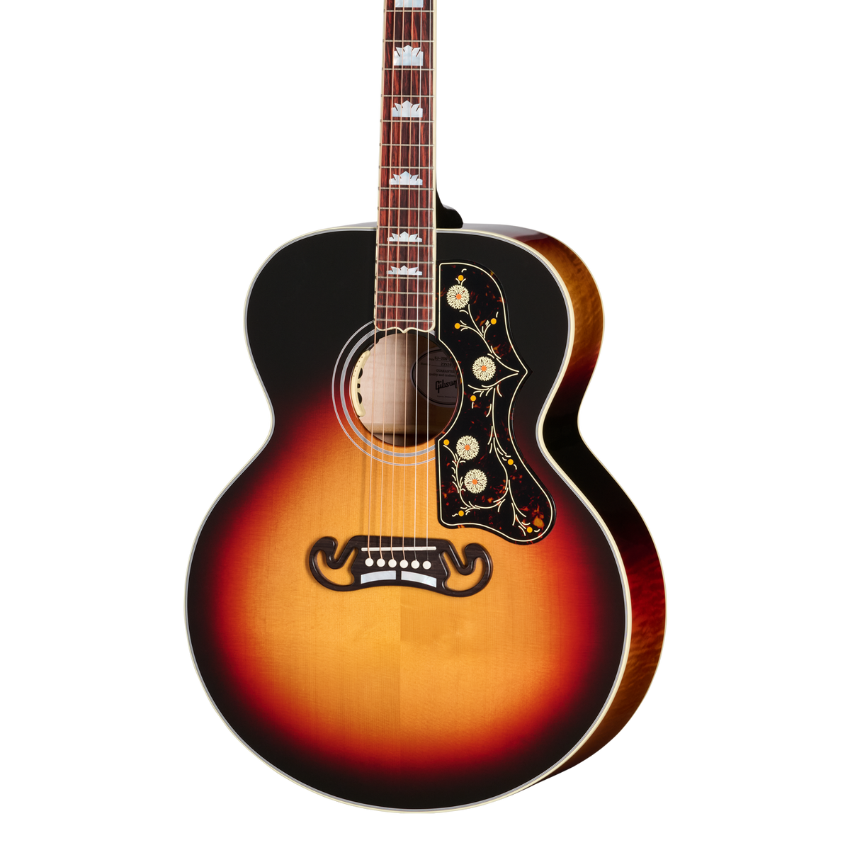 Front of Gibson SJ-200 Standard Maple Tri Burst.