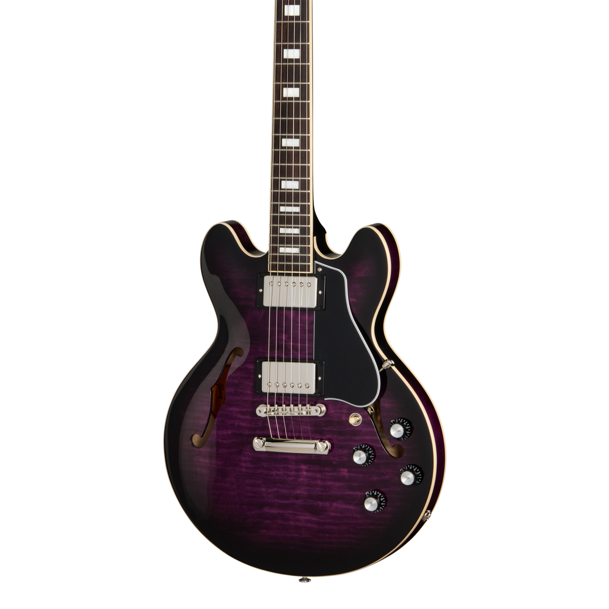 Front of Gibson USA ES 339 Figured Dark Purple Burst.