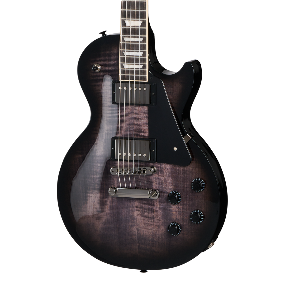 Front of Gibson USA Les Paul Studio Session Translucent Ebony Burst.
