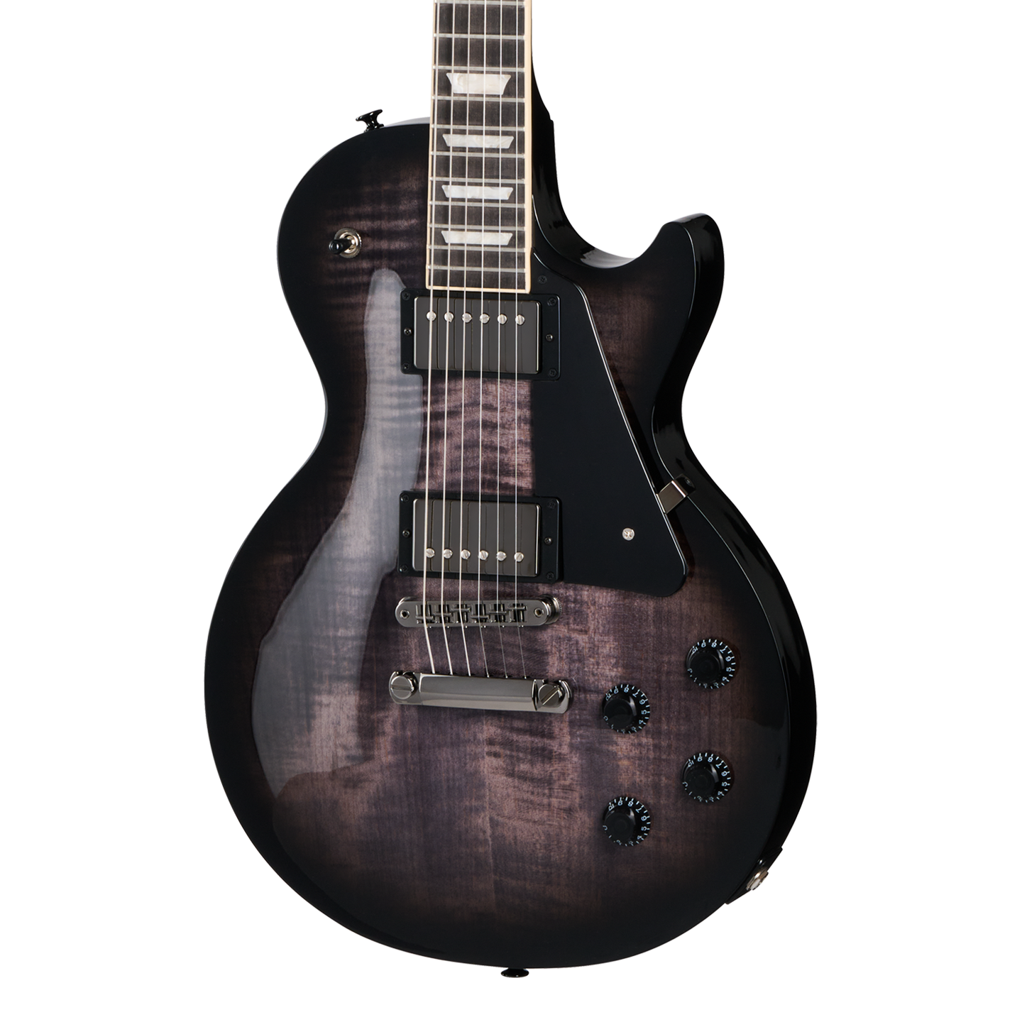 Front of Gibson USA Les Paul Studio Session Translucent Ebony Burst.
