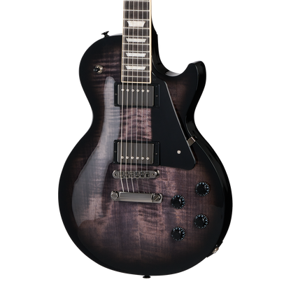 Front of Gibson USA Les Paul Studio Session Translucent Ebony Burst.
