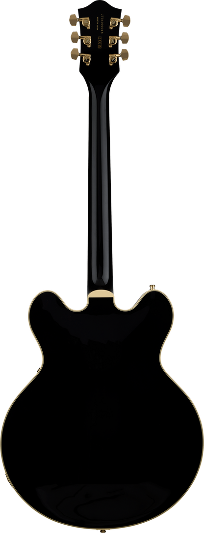 Back of Gretsch Broadkaster LX Center Block String-Thru Bigsby Ebony Black.