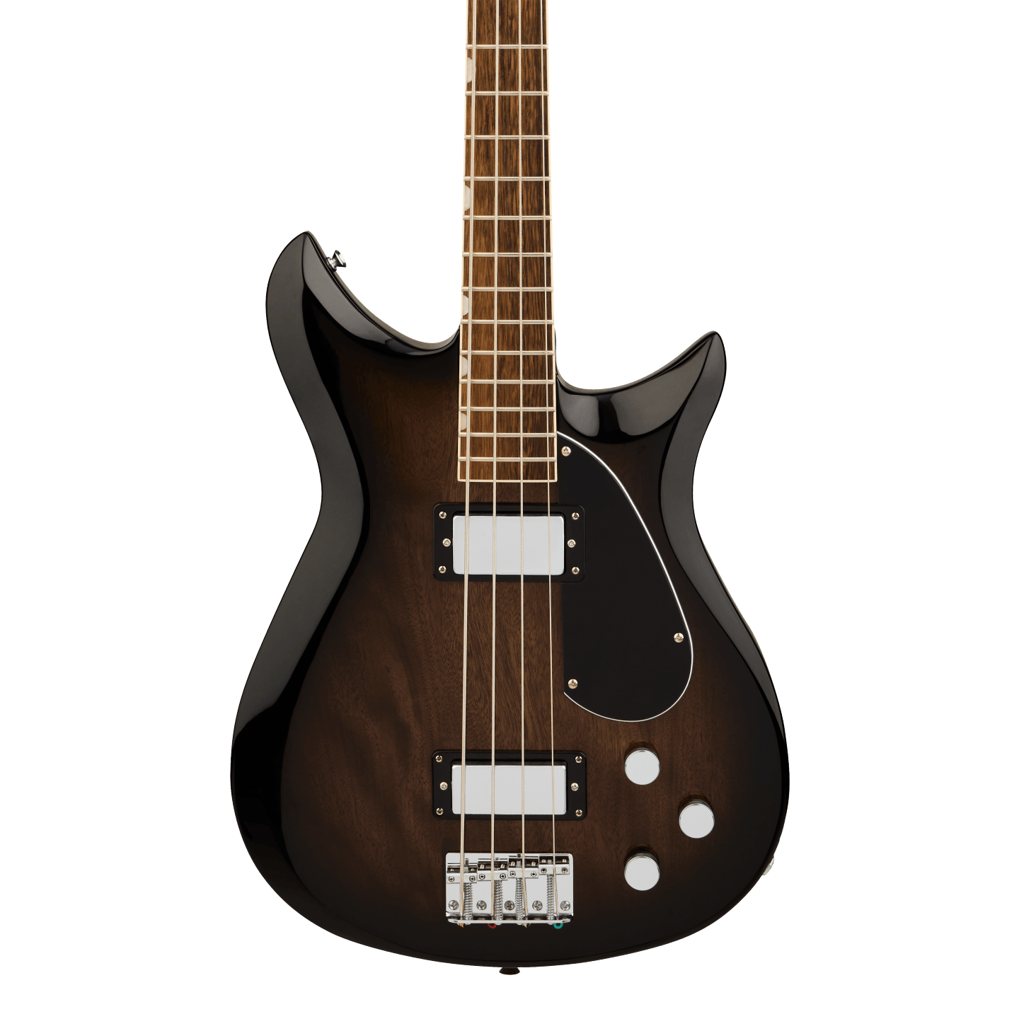 Front of Gretsch Electromatic CVT Bass Double-Cut Bristol Fog.