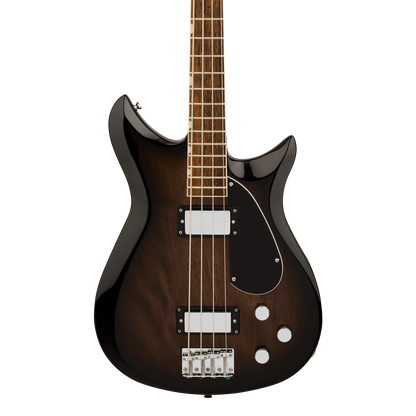 Front of Gretsch Electromatic CVT Bass Double-Cut Bristol Fog.