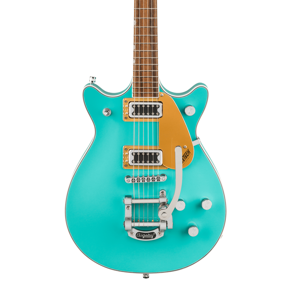 Front of Gretsch Electromatic Double Jet FT Caicos Green.