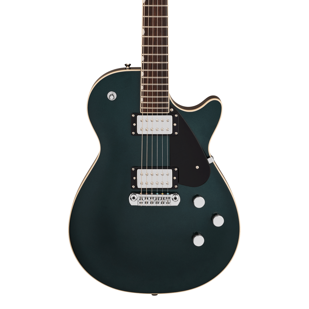 Front of Gretsch Electromatic Jet Cadillac Green.