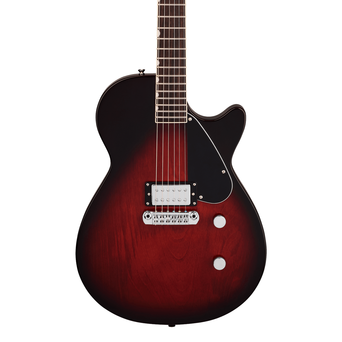 Front of Gretsch Electromatic Jet Club 1 Pickup Claret Burst.