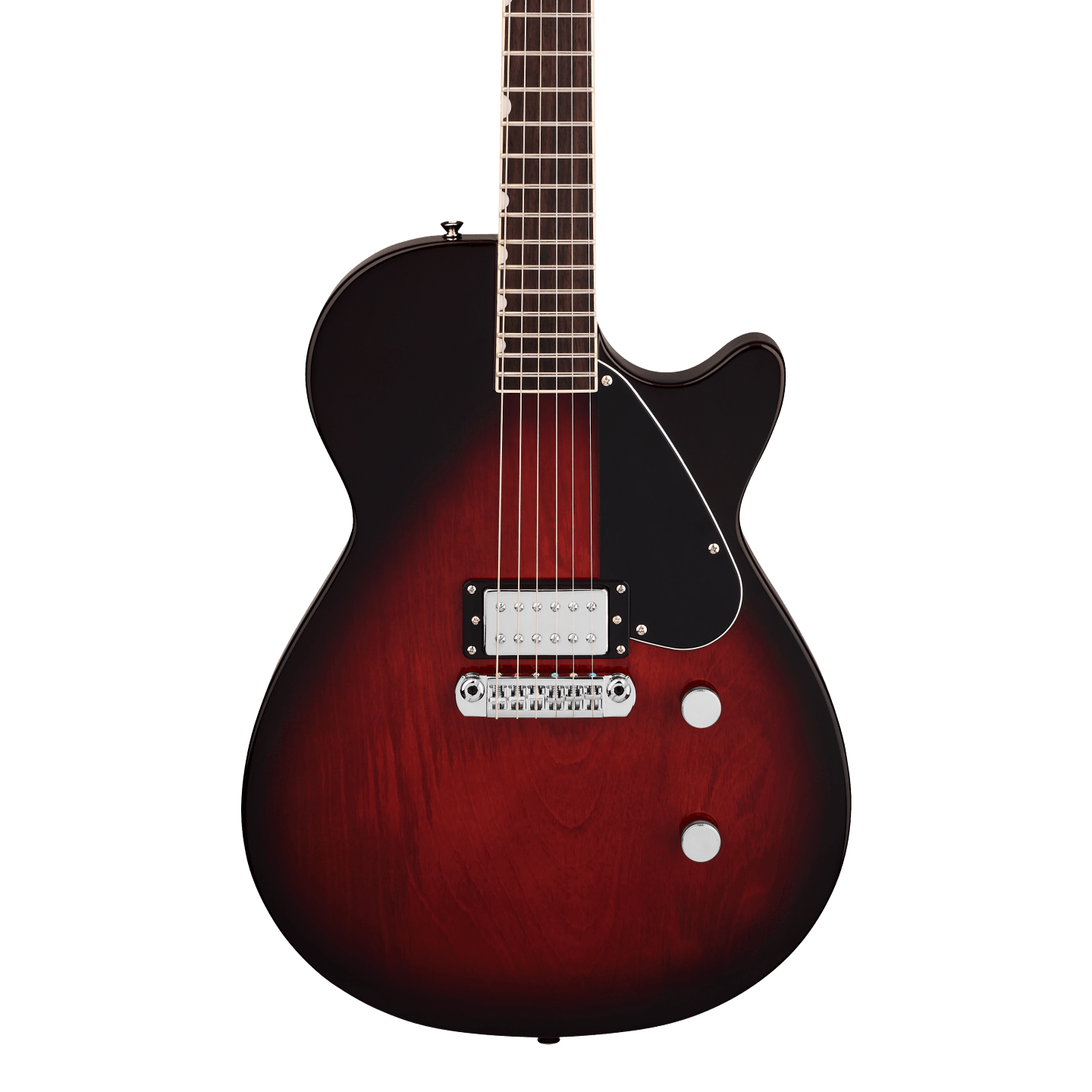 Front of Gretsch Electromatic Jet Club 1 Pickup Claret Burst.