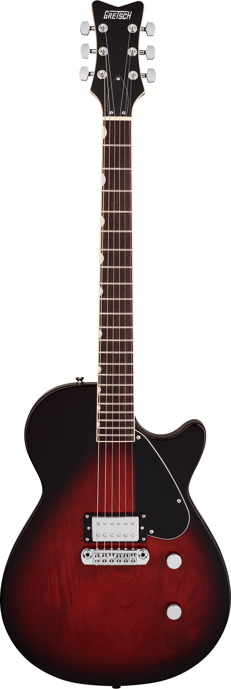 Full frontal of Gretsch Electromatic Jet Club 1 Pickup Claret Burst.