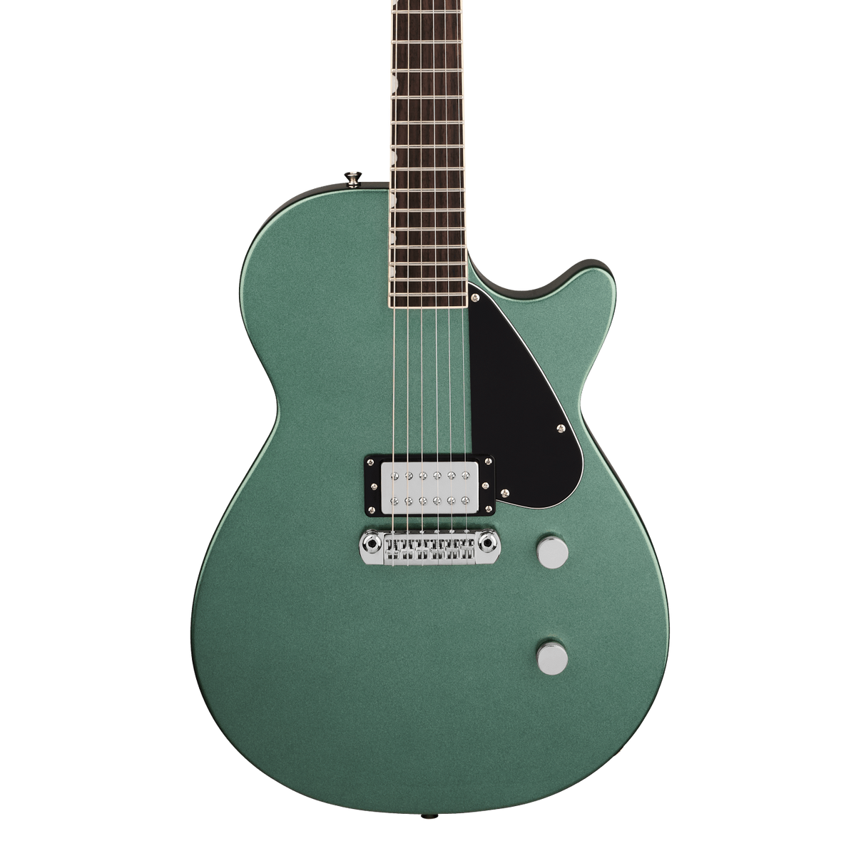 Front of Gretsch Electromatic Jet Club 1 Pickup Steel Olive.