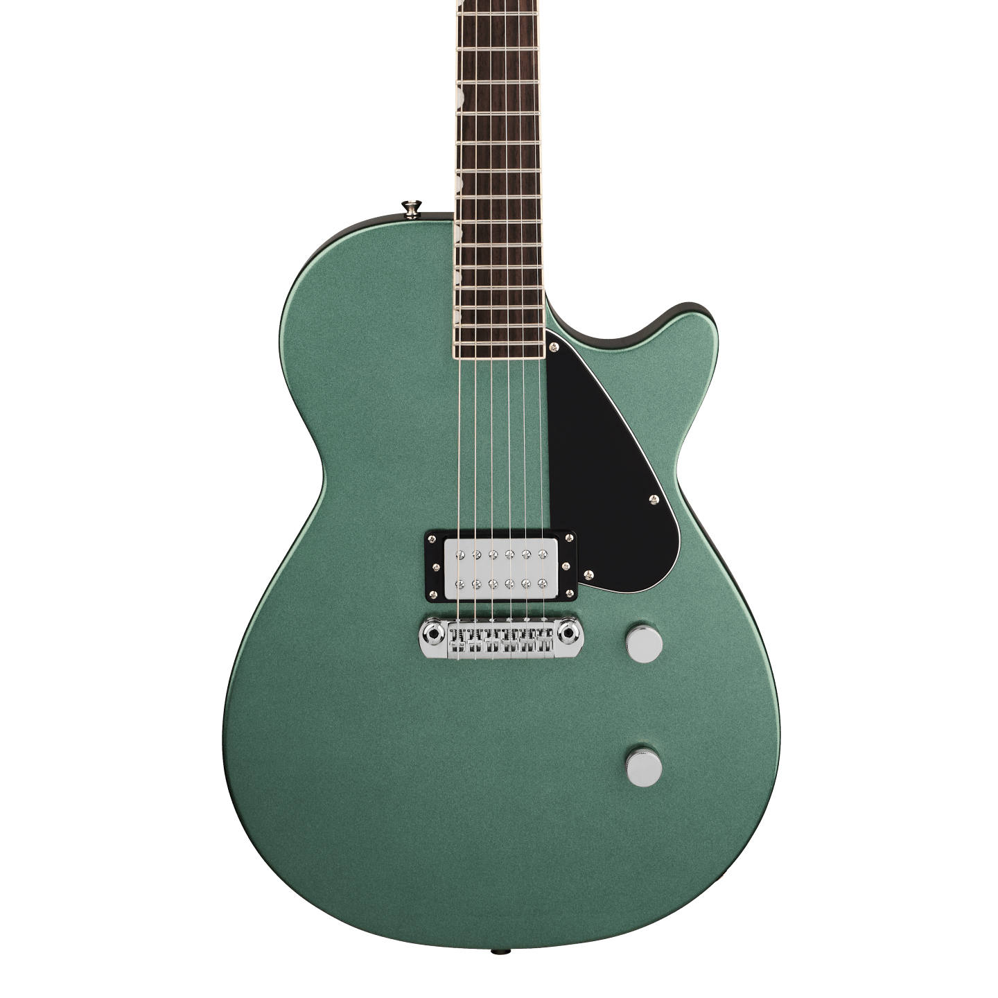 Front of Gretsch Electromatic Jet Club 1 Pickup Steel Olive.