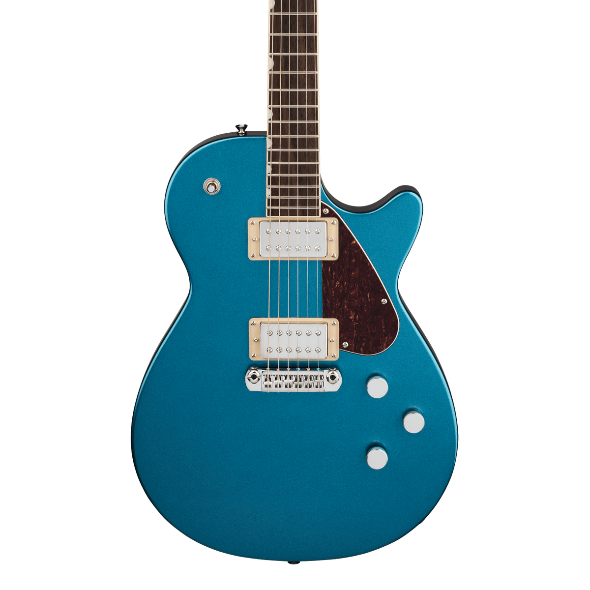 Front of Gretsch Electromatic Jet Club Riviera Blue.