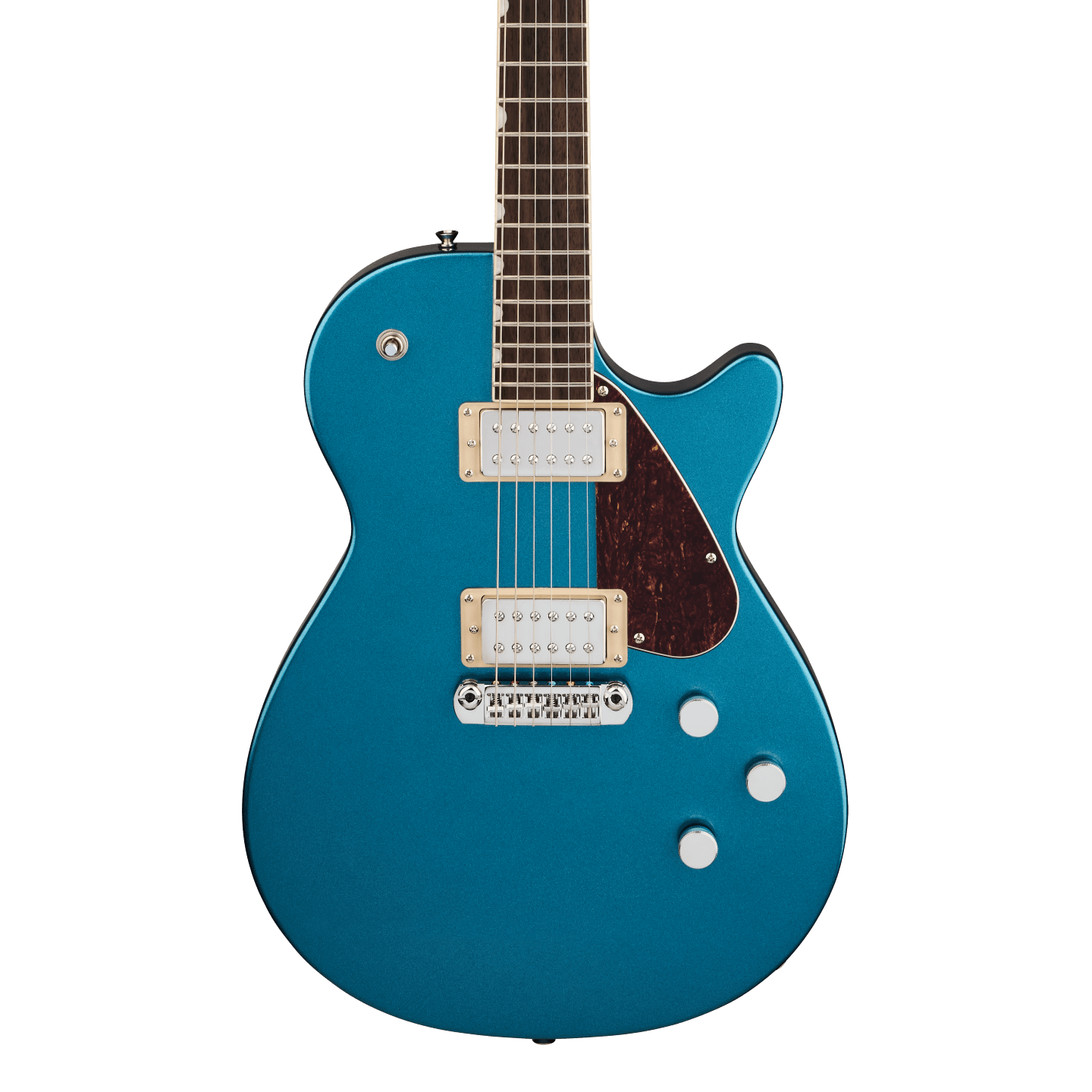 Front of Gretsch Electromatic Jet Club Riviera Blue.