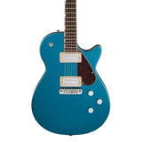 Front of Gretsch Electromatic Jet Club Riviera Blue.