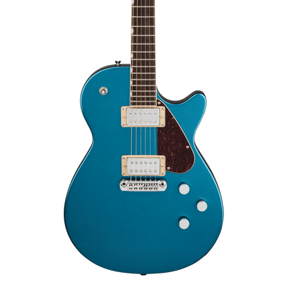 Front of Gretsch Electromatic Jet Club Riviera Blue.