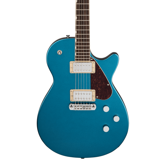 Front of Gretsch Electromatic Jet Club Riviera Blue.