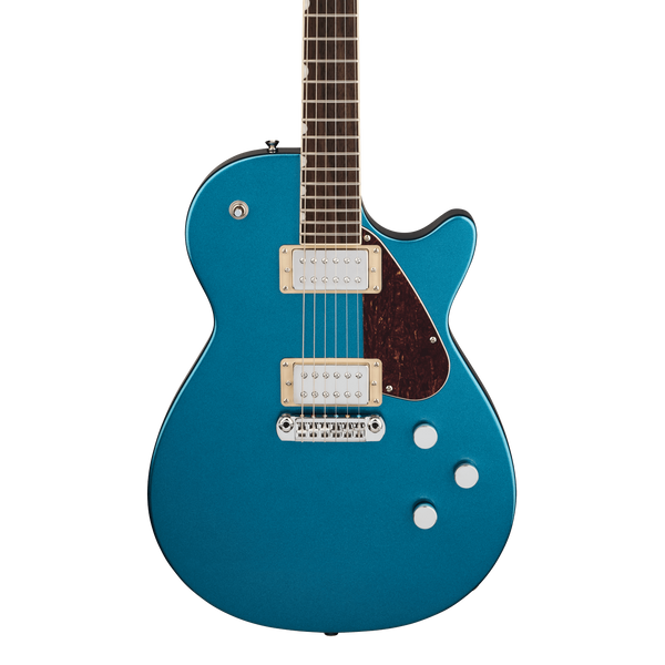Front of Gretsch Electromatic Jet Club Riviera Blue.