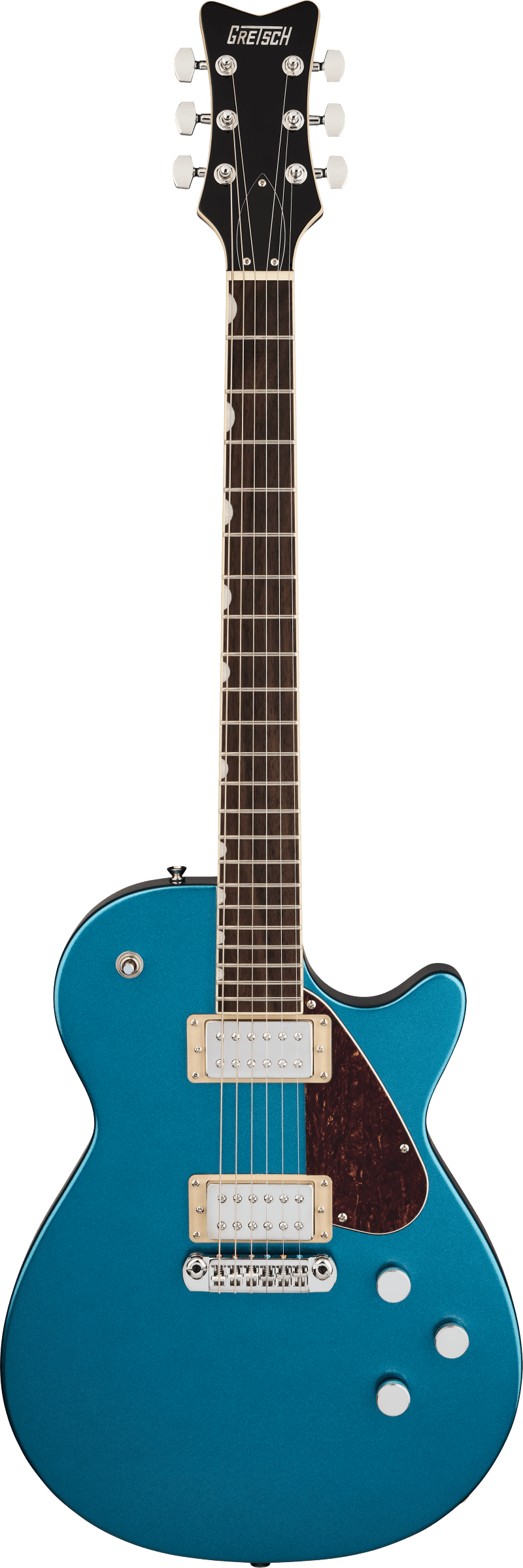 Full frontal of Gretsch Electromatic Jet Club Riviera Blue.