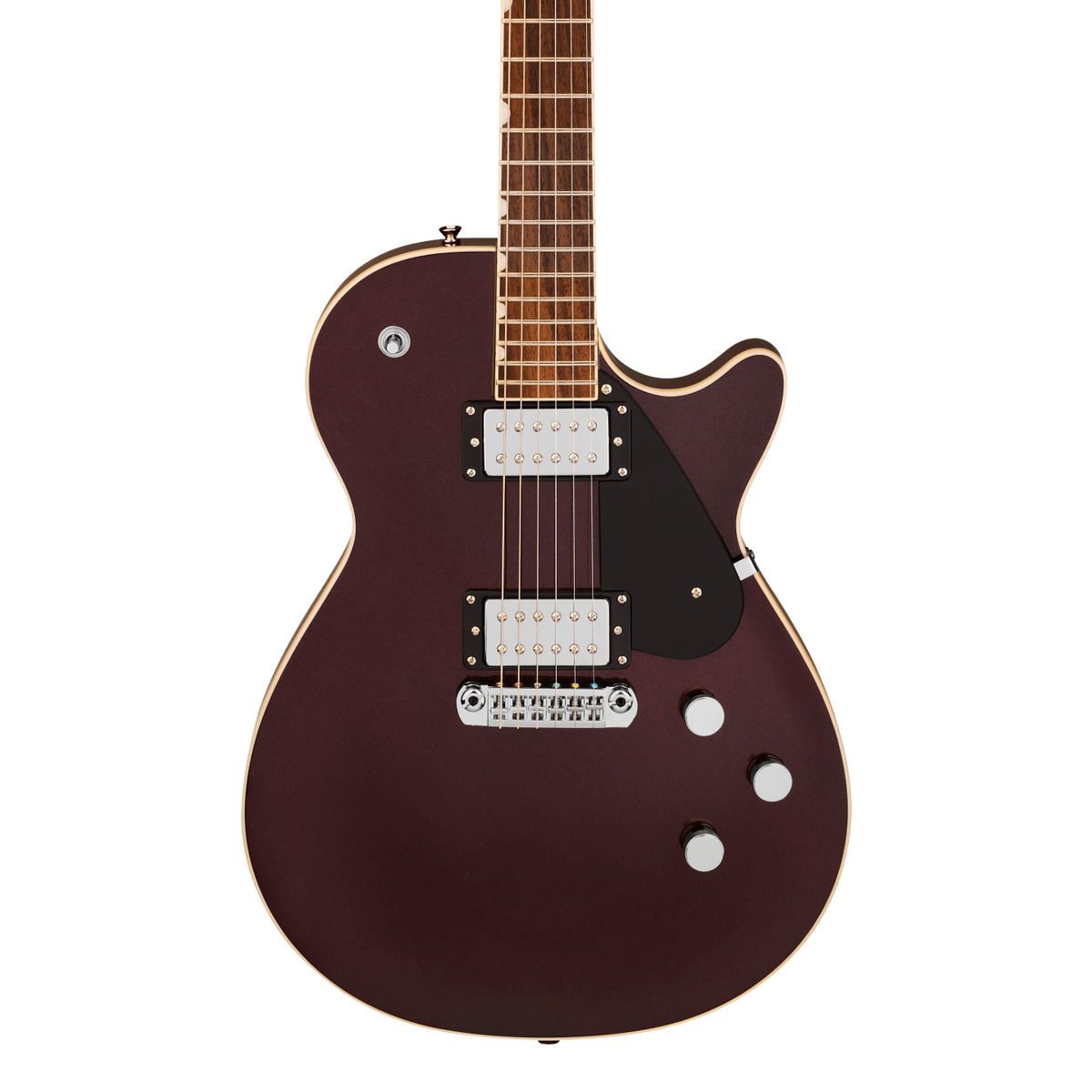 Front of Gretsch Electromatic Jet Dark Cherry Metallic.