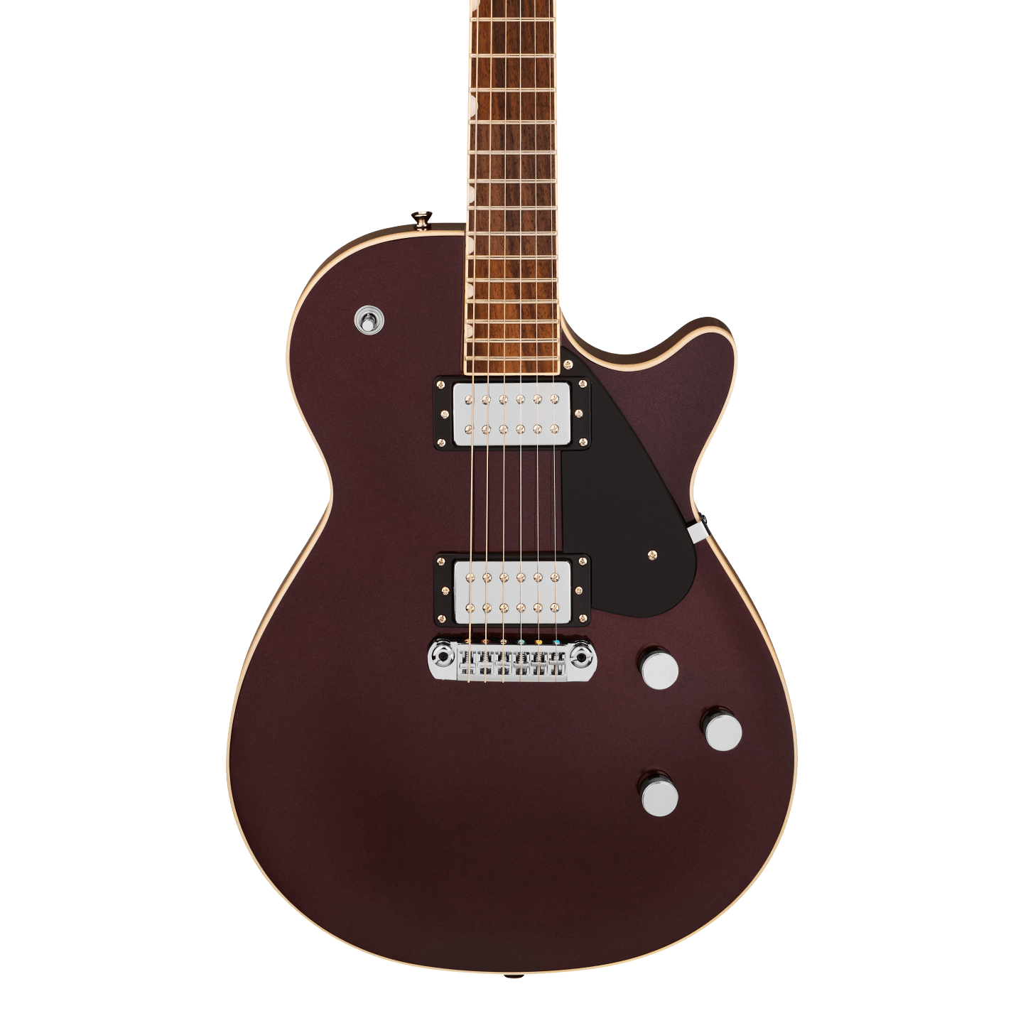 Front of Gretsch Electromatic Jet Dark Cherry Metallic.