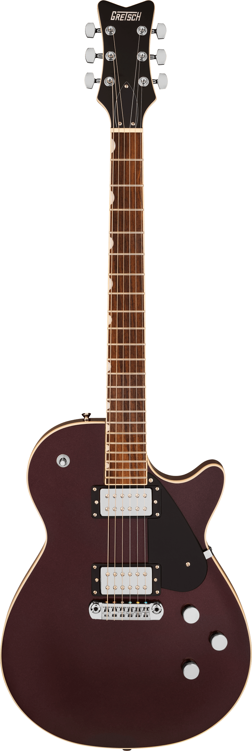 Full frontal of Gretsch Electromatic Jet Dark Cherry Metallic.