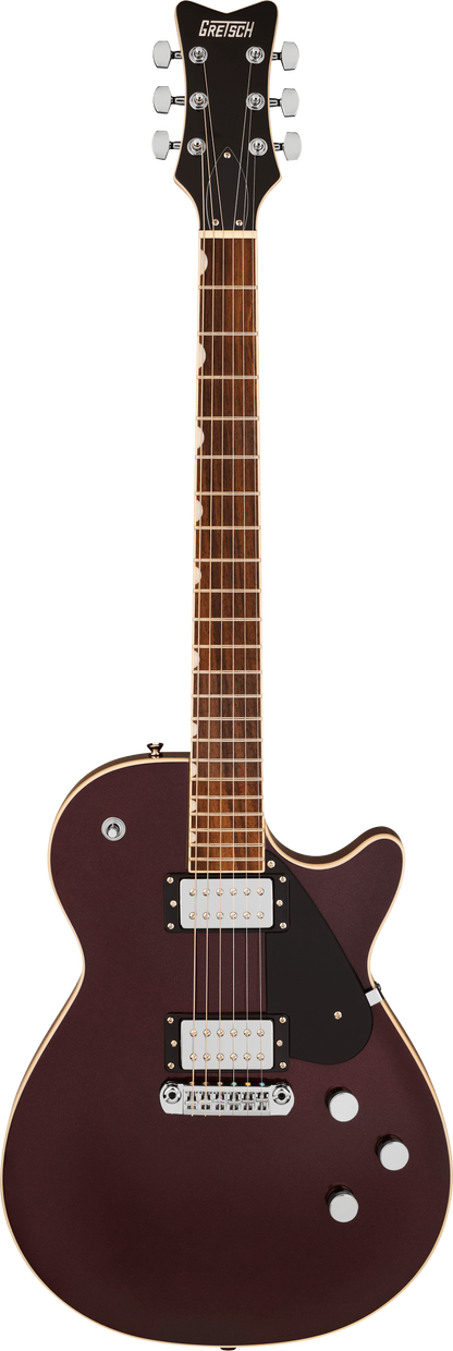 Full frontal of Gretsch Electromatic Jet Dark Cherry Metallic.