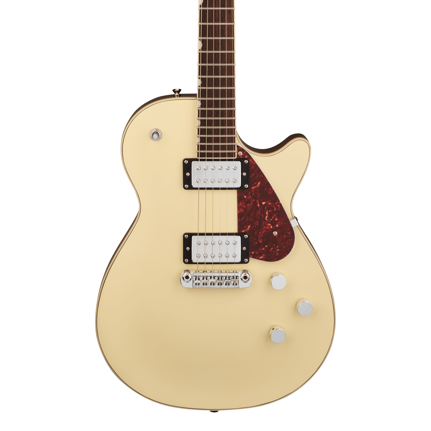 Front of Gretsch Electromatic Jet Vintage White.