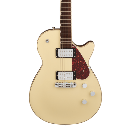 Front of Gretsch Electromatic Jet Vintage White.