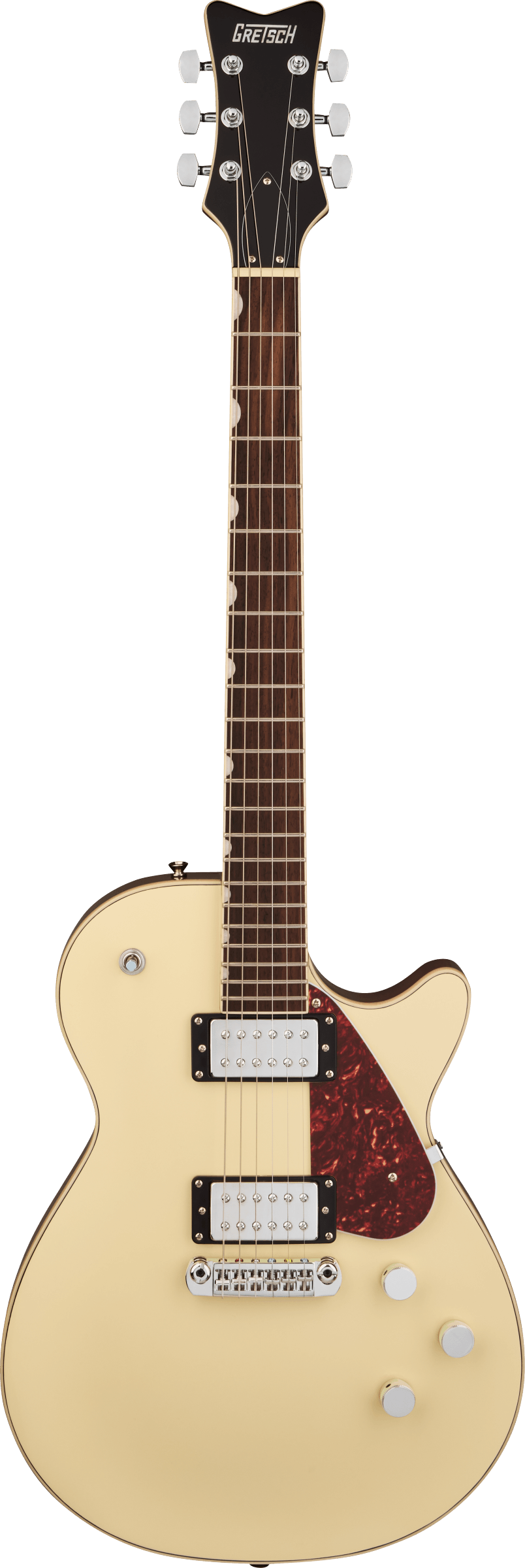 Full frontal of Gretsch Electromatic Jet Vintage White.