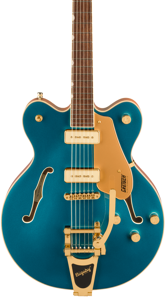Front of Gretsch Electromatic Pristine LTD Center Block DoubleCut with Bigsby Laurel Petrol.