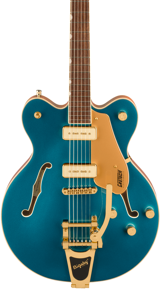 Front of Gretsch Electromatic Pristine LTD Center Block DoubleCut with Bigsby Laurel Petrol.