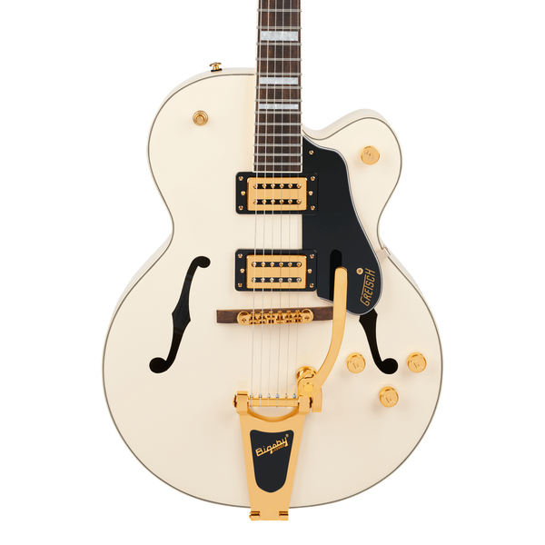 Front of Gretsch G2420TG Streamliner Hollow Body wBigsby LTD Vintage White.