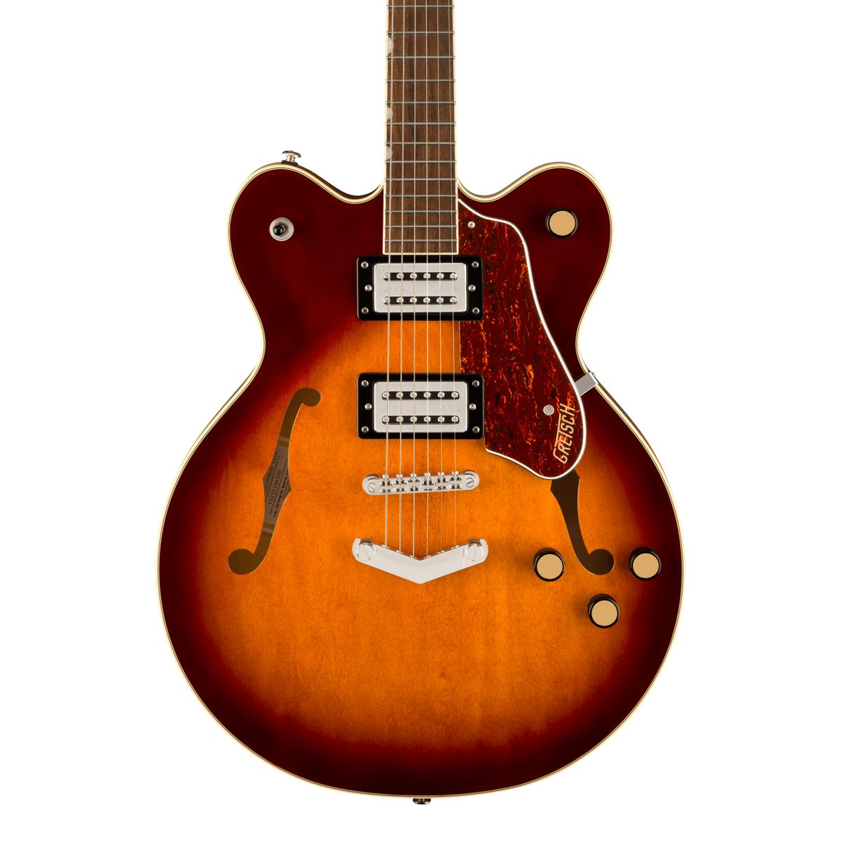 Front of Gretsch G2622 Streamliner Center Block Double-Cut w/V-Stoptail Forge Glow.