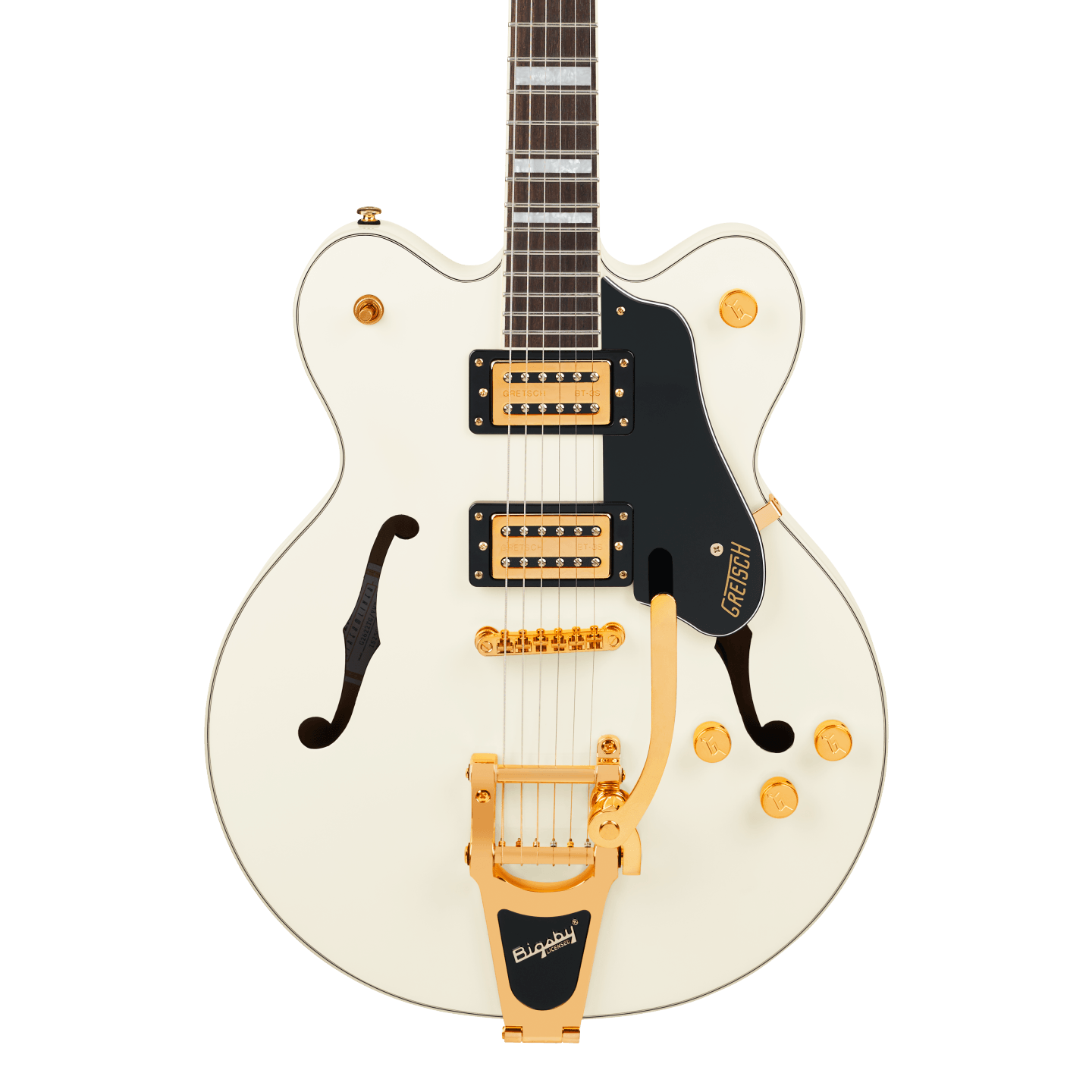 Front of Gretsch G2622TG Streamliner Center Block DoubleCut wBigsby LTD Vintage White.