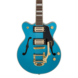 Front of Gretsch G2655TG Streamliner Center Block Jr. Double-Cut Bigsby LTD Riviera Blue.