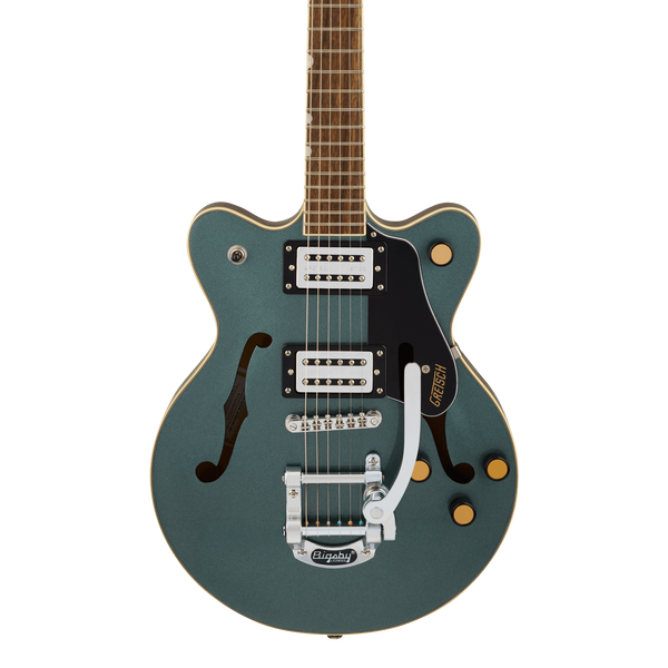 Front of Gretsch G2655T Streamliner Center Block Jr. Double-Cut w/Bigsby Gunmetal 2 Tone.