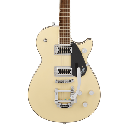 Front of Gretsch G5230T Electromatic Jet Flat Top 2 Tone Vintage White/London Grey.