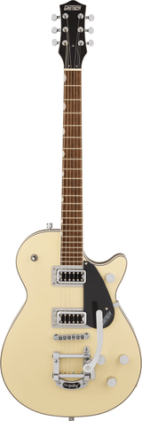 Full frontal of Gretsch G5230T Electromatic Jet Flat Top 2 Tone Vintage White/London Grey.