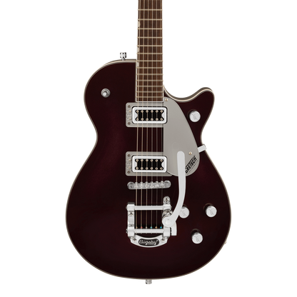 Front of Gretsch G5230T Electromatic Jet Flat Top Dark Cherry Metallic.