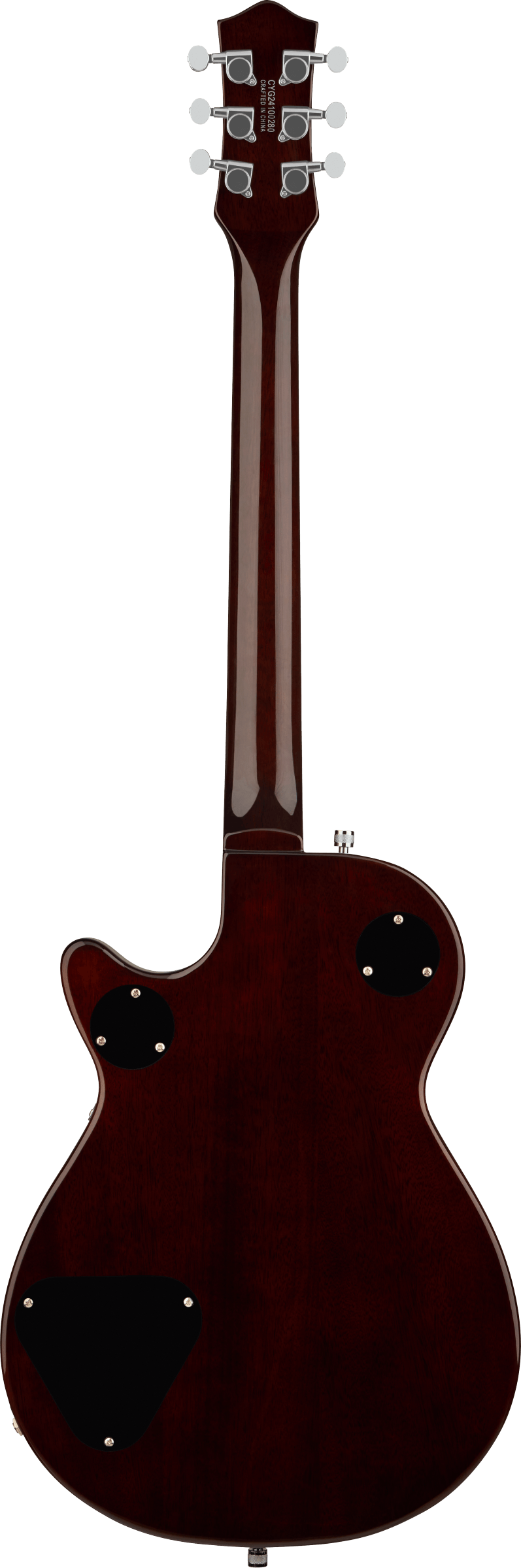 Back of Gretsch G5230T Electromatic Jet Flat Top Dark Cherry Metallic.