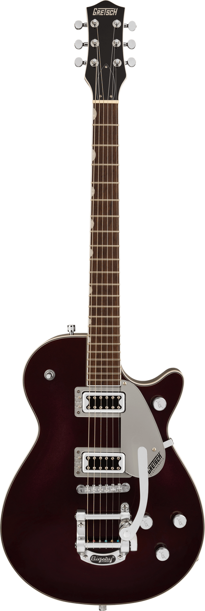 Full frontal of Gretsch G5230T Electromatic Jet Flat Top Dark Cherry Metallic.