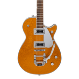 Front of Gretsch G5230T Electromatic Sparkle Jet FT Single-Cut with Bigsby Laurel Fingerboard Gold Sparkle.