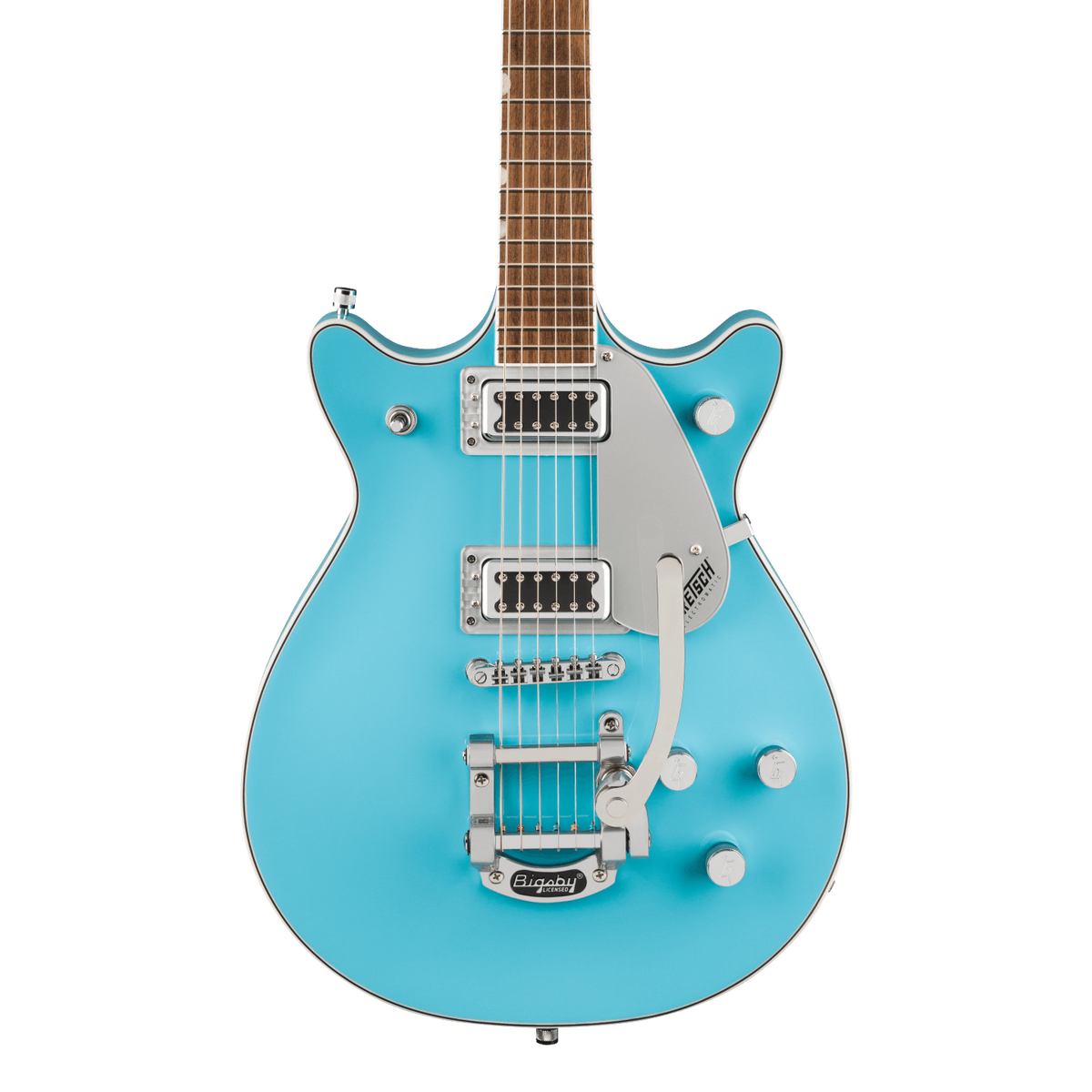 Front of Gretsch G5232T Electromatic Double Jet FT wBigsby Kailani Blue.