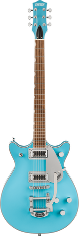 Full frontal of Gretsch G5232T Electromatic Double Jet FT wBigsby Kailani Blue.