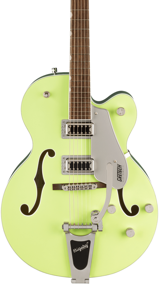 Front of Gretsch G5420T Electromatic Classic Hollow Body SingleCut with Bigsby Laurel TwoTone Anniversary Green.