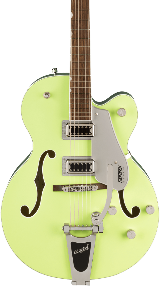 Front of Gretsch G5420T Electromatic Classic Hollow Body SingleCut with Bigsby Laurel TwoTone Anniversary Green.