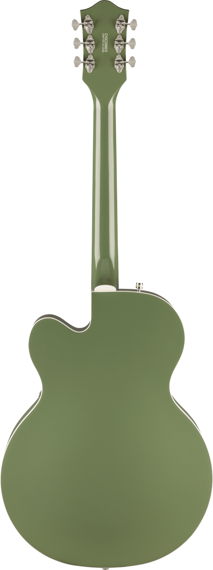 Back of Gretsch G5420T Electromatic Classic Hollow Body SingleCut with Bigsby Laurel TwoTone Anniversary Green.