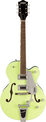 Full frontal of Gretsch G5420T Electromatic Classic Hollow Body SingleCut with Bigsby Laurel TwoTone Anniversary Green.